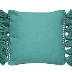 Kate Spade Throw Pillow Linen Turquoise Tassels 2